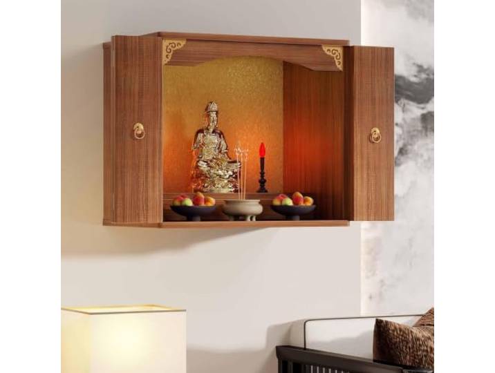 Wandaltar Schrein Offering Tisch, Buddha Altar Tisch Mit Türen,Chinesischer Meditationstisch, Buddhistisches Regal Für Figuren，for Buddha-Statuen, Kerzendosen, Räuchergefäße, Opfergaben