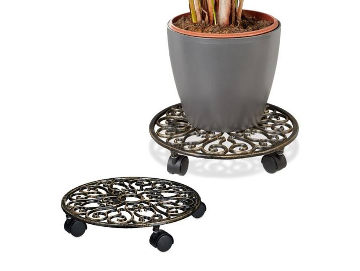 Relaxdays Plantentrolley set van 2 gietijzer