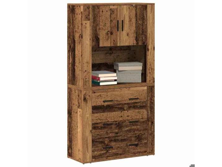 Buffet Haut Armoire minimaliste - - bois d'ingénierie - bois ancien - 2 portes - 80 x 33 x 150 cm - Capacité 120 kg zdh70a335