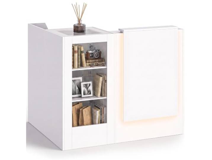 kaiwrxin Moderne Weiße Eck-Empfangstheke mit LED-Beleuchtung 120cm Vitrine & Stauraum, Höhenverstellbare Böden, Kabeldurchlass, Für Salon & Büro, Floristikstudio