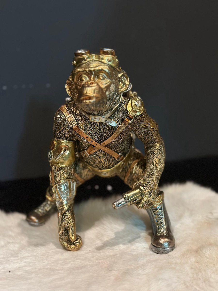 Goodyz Steampunk Collectie Chimpanzee Decoratie - Staand - Goudkleurig - Hoogte: 20 cm