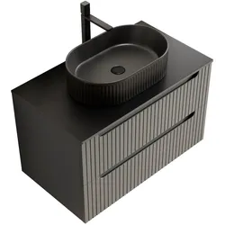STILVORA Schwebender Badezimmer-Waschtisch 62x80x46 mit ovalem Keramikbecken, Soft-Close-Schubladen, Sinterstein-Arbeitsplatte, Dunkelgrau