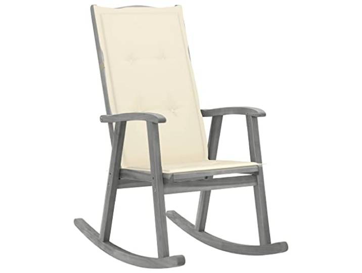 LKJephalotrop Schaukelstuhl Massivholz Akazie mit Auflage Grau Bequemer Holzstuhl aus grauem Akazienholz mit weicher cremeweißer Auflage für Terrassen und Wohnzimmer.