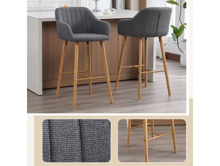 Lot de deux tabourets 104*59 5*55 cm avec dossier haut - tabourets de bar en lin - tabourets de cuisine - tabourets en lin - gris