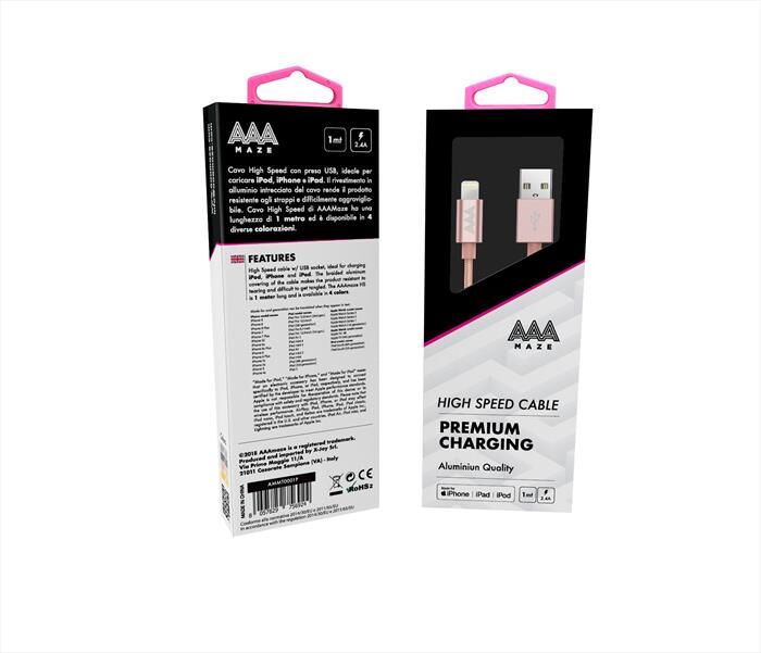 AAAMAZE Aluminum Lightning Cable 1m-pink