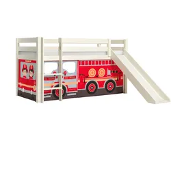 HOCHBETT mit Rutsche Karolina Massivholz Weiß Textilset Feuerwehr