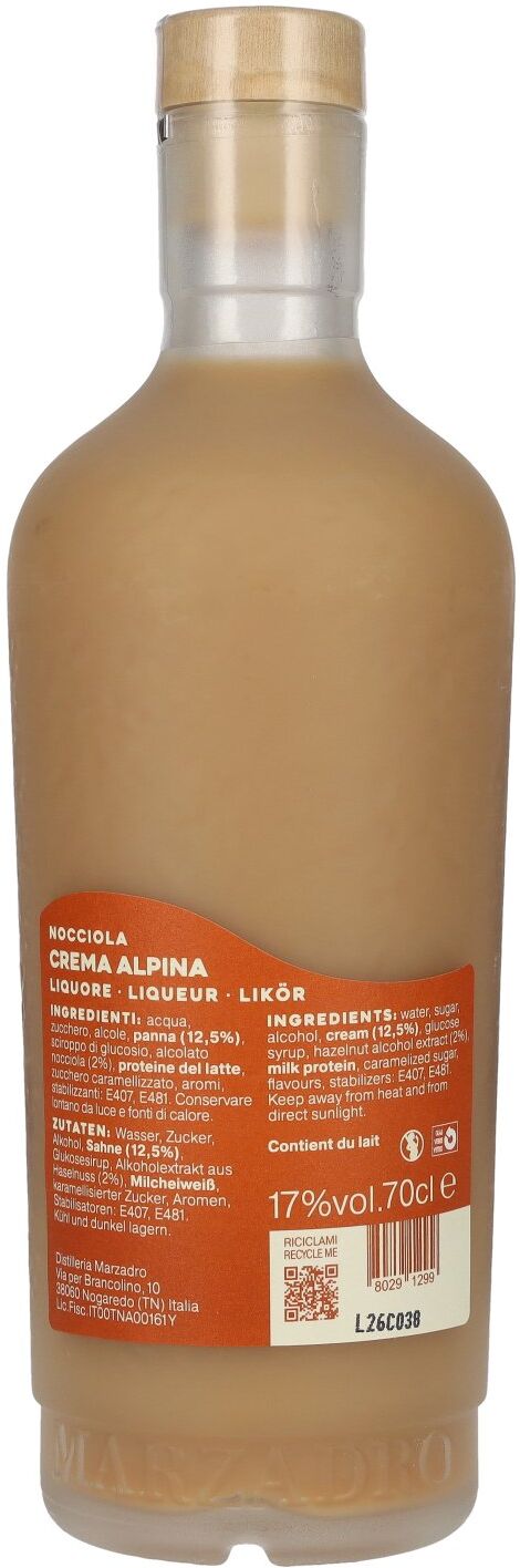 Marzadro Crema Alpina Nocciola Liquore 17% Vol. 0,7l