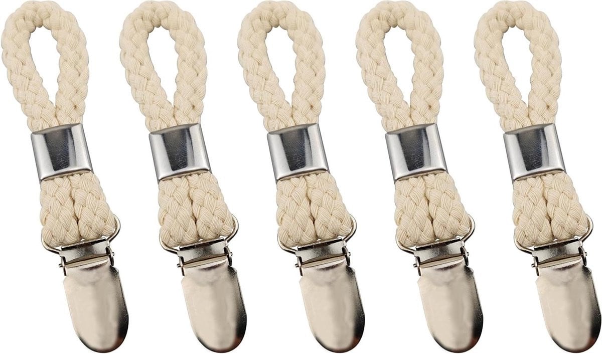 Set van 5 handgemaakte handdoekclips van gevlochten katoenen touw in beige