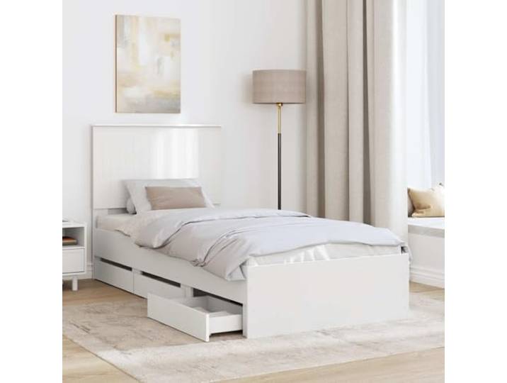 KTHLBRH Bettgestell weiß 90 x 200 cm aus technischem Holz Freistehend, feste Latten, versteckte Schubladen, einfache Wartung, modernes Design