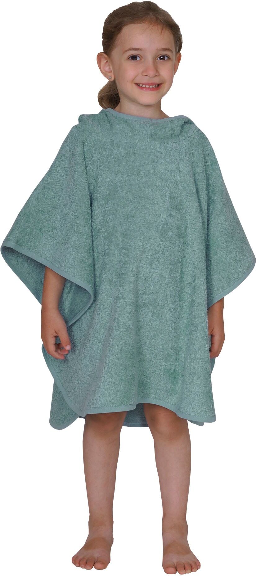Badeponcho WÖRNER "Uni", grün (eisblau), L:60cm, Frottier, Hausmäntel, Badeponcho, maschinenwaschbar, trocknergeeignet