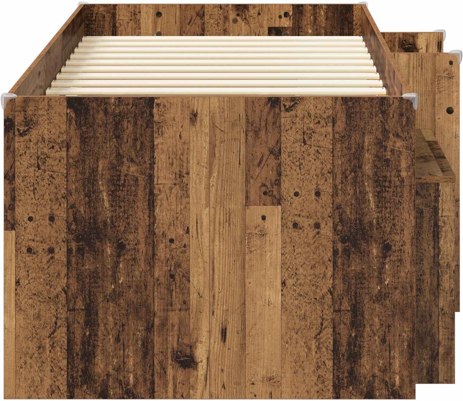 vidaXL Cadre de lit en loft avec armoire avec étagère 3 pc Bois ancien