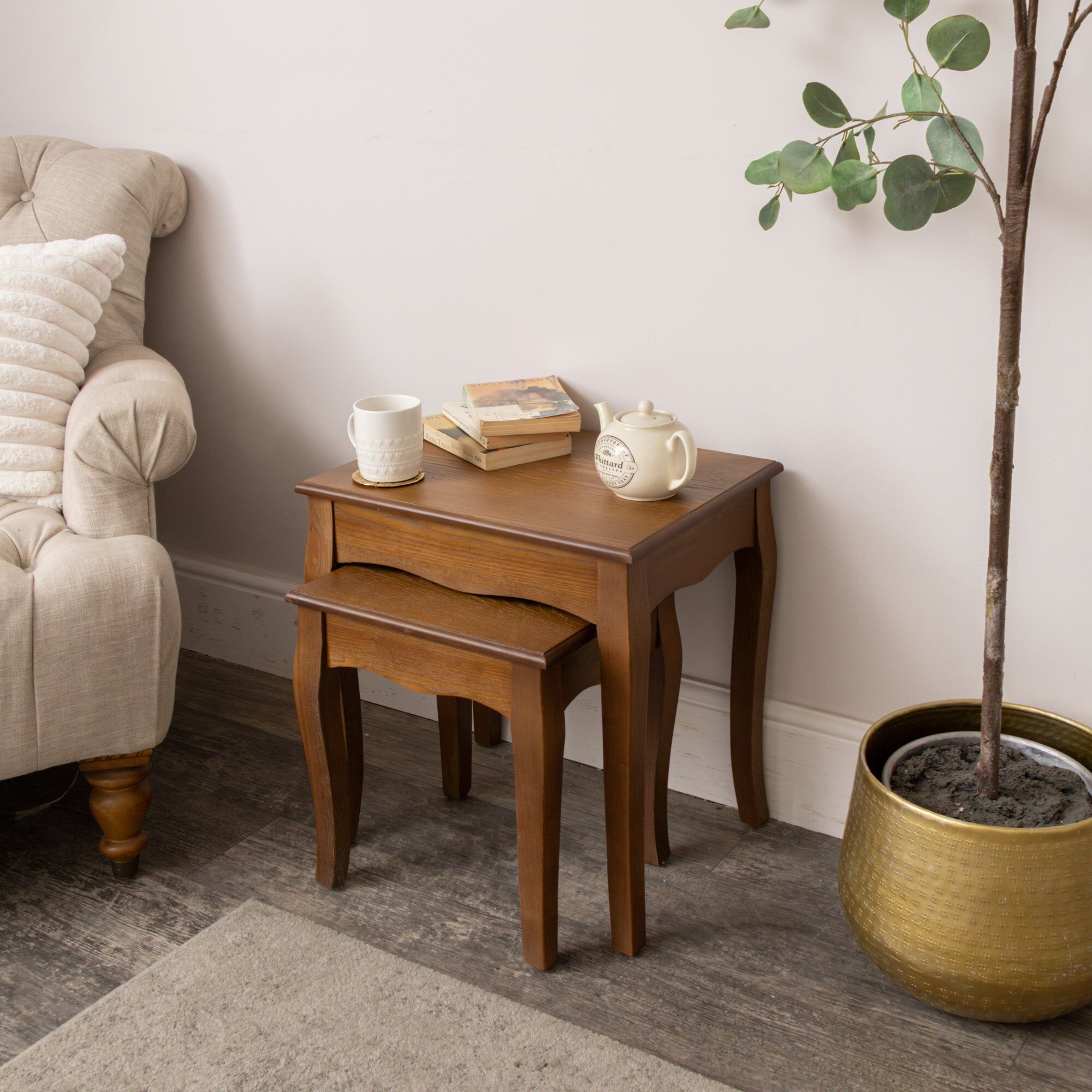 Dark Wood Set of 2 Nest of Tables - Ashwell Range Wood, Metal