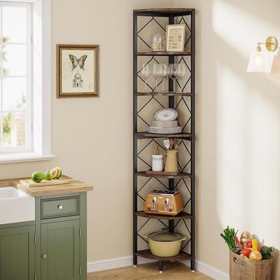 YUZHOU 79-Inch Corner Shelf, 7-Tier Industrial Freestanding Bookcase