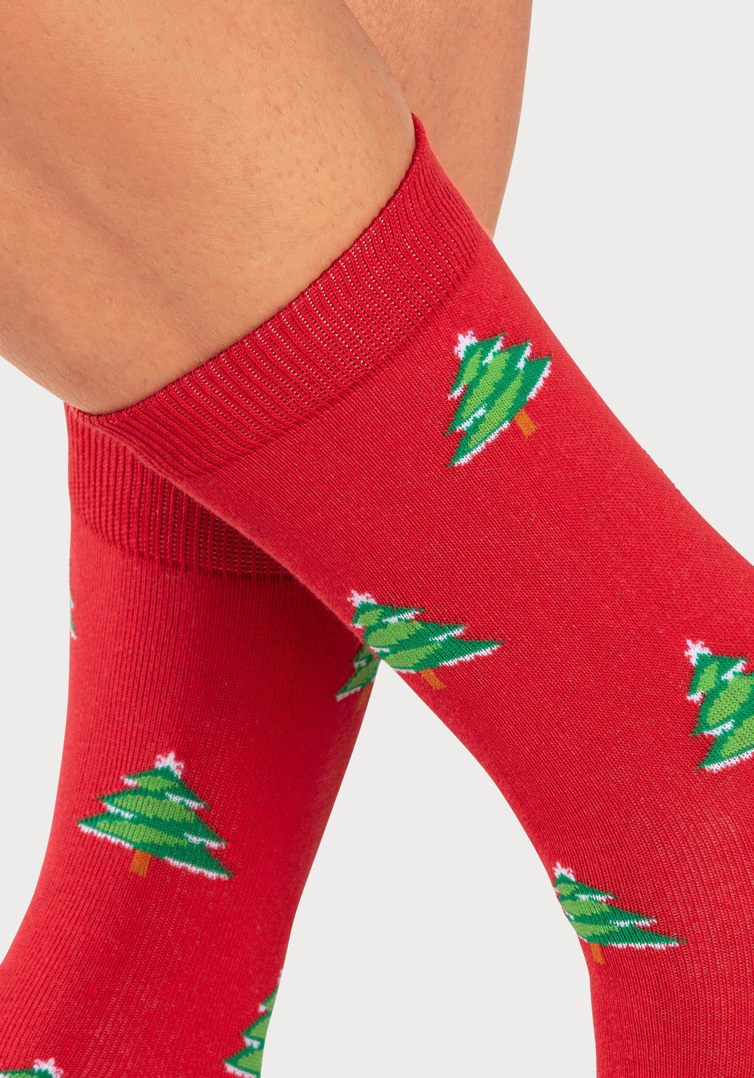 Socken JOHN DEVIN "Herrensocken Weihnachten", Damen, Gr. 43-46, Sockengrösse, bunt (1x rot, 1x grün, 1x anthrazit), Baumwolle, Elasthan, Polyamid, gemustert, normal, Socken Socken, mit unterschiedlichen Weihnachtsmotiven 1x rot, 1x grün, 1x anthrazit 43-4