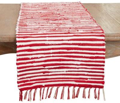 Saro Lifestyle "Festive Candy Cane Chindi Table Runner - 16""x72"""