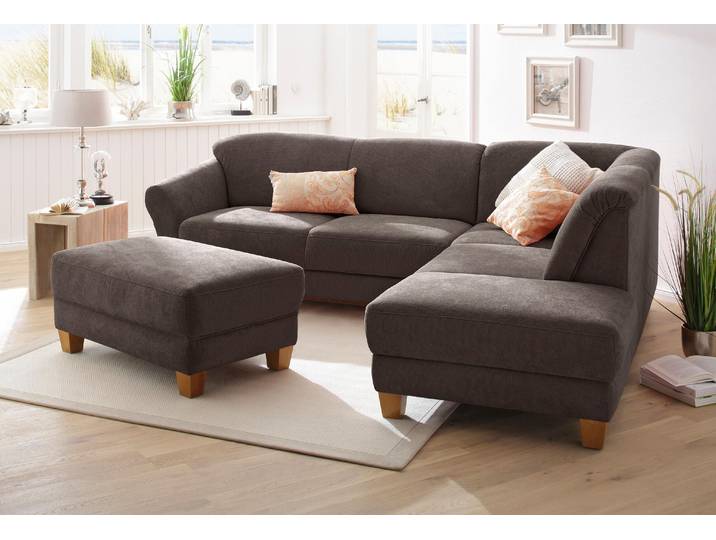 Ecksofa, Luxus-Microfaser Altara Nubuck, Braun, 257×212 cm, Mit Bettkasten & Ottomane Rechts, Modern, Home Affaire
