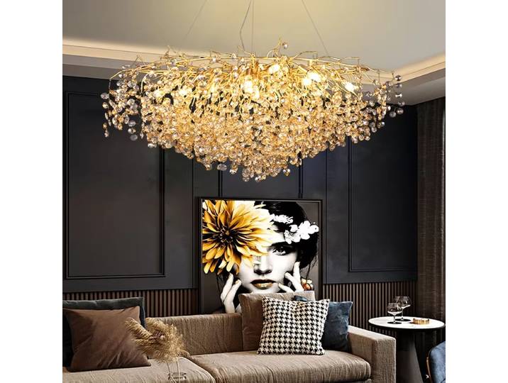 Lustre moderne en cristal doré à LED pour salon, grande lampe suspendue pour cuisine, luminaire suspendu pour îlot de restaurant