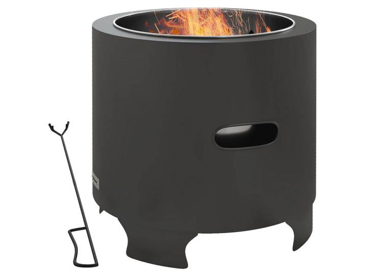 ComfortXL Feuerschale De-18843 tragbar, Ø45 cm Schwarz, Metall, 45x40x45 cm, Gartenmöbel, Balkonmöbel