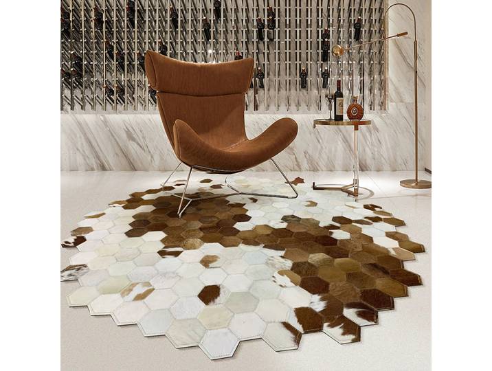 Tapis rond d'étude en cuir de vache fait à la main, irrégulier, pour la maison, chambre à coucher, salon, Table basse, grand tapis de Piano
