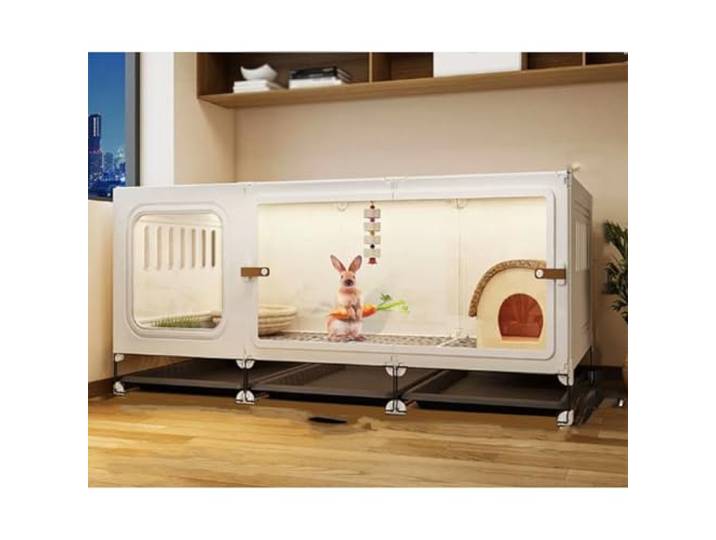 Kaninchenstall aus Holz, Meerschweinchenhaus, Hamsterkäfig, Kaninchenkäfig Laufstall – einstöckiges Zuhause for kleine Tiere, hölzerner Meerschweinchenkäfig mit abnehmbarem(White,105*45cm)