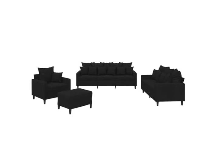vidaXL Sofagarnitur 4-TLG., Sessel Couch mit Kissen Fußhocker, Sofa Wohnzimmersofa mit Armlehnen, Couchgarnitur Designsofa Sitzmöbel Polstermöbel, Schwarz Samt