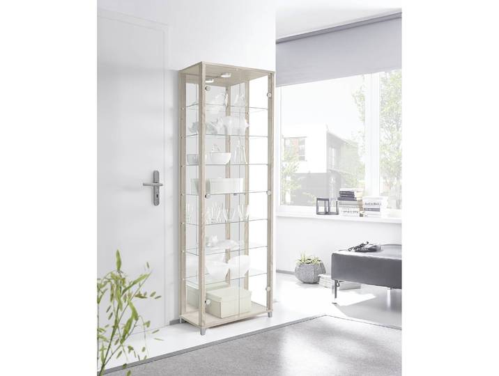 Vitrinenschrank Exhibit IV 58 x 172 x 33cm Braun/Beige/Eiche Sonoma Dekor