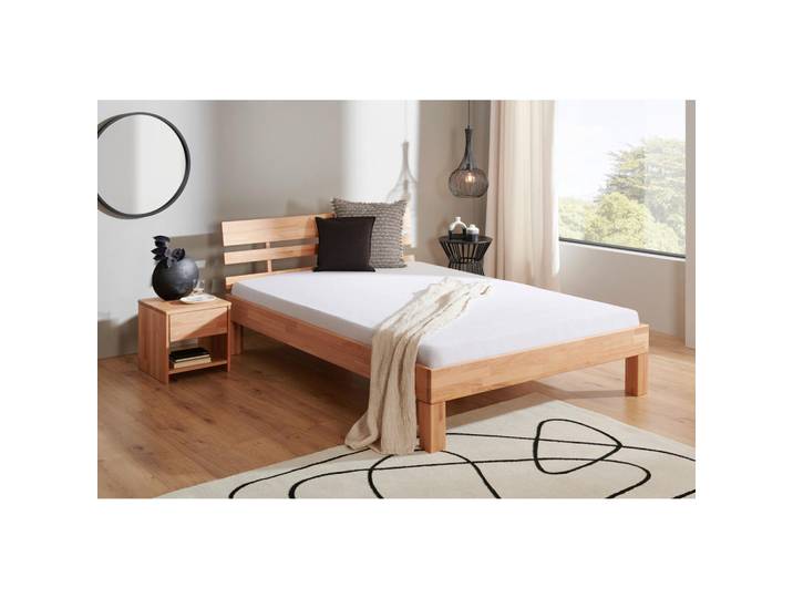 P & B Bett, Kernbuche, Holz, Kernbuche, massiv, 140x200 cm, für Elektrolattenrost geeignet, für Rollrost geeignet, für Lattenrost geeignet, Holzmöbel, Holzbetten, Sonstige Holzbetten