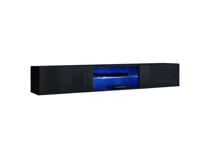 Lomadox Wohnzimmer Lowboard mit 180 cm Breite in Schwarz mit Hochglanz-Front, inkl. LED-Beleuchtung -