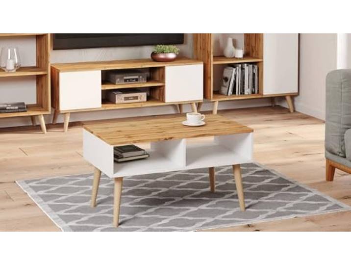 Dmora - Wohnzimmertisch Sopot, Niedriger Wohnzimmertisch, Kaffeeregal, Couchtisch für Sofa, 55x90 h55 cm, Weiß