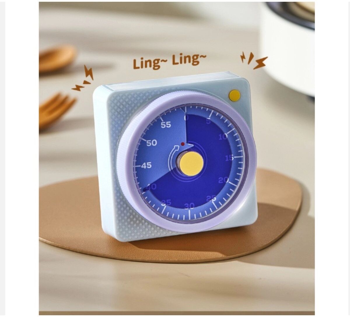 INF Mechanischer Küchentimer – geräuschlos, batteriefrei und magnetisch für Kochen, Backen und Lern-Erinnerungen Violett