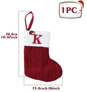 Discount Dollar Deals Christmas Alphabet Knitting Socks For Christmas Tree Ornaments, Decorations For Home Noel New Year Xmas Gift k one red