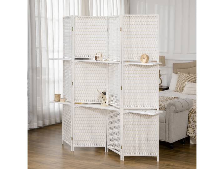 HOMCOM Séparateur 4 Panneaux Étagères Pliable Blanc