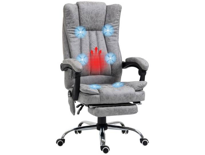 Sedia Ufficio Massaggiante Riscaldante Ergonomica Microfibra 62x70x113-120 cm Grigio