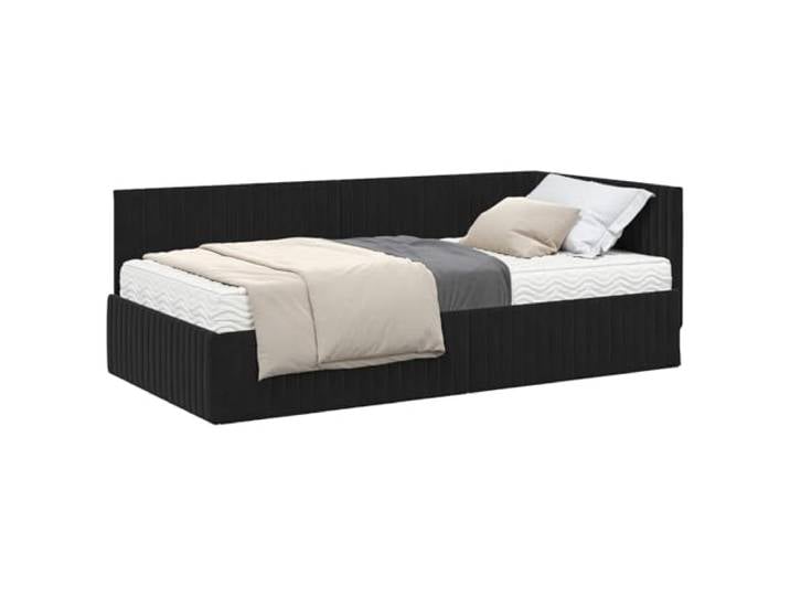PUGYNBK Eckbett aus schwarzem Samt, mit Matratze, 2 Stück Gepolstertes Kopfteil, Wandmontage, fester Lattenrahmen, mittelfester Komfort, einfache Montage