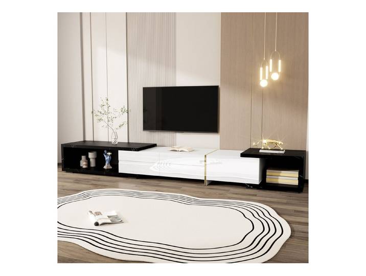 Furnishings Home TV-Schrank mit drehbarer Funktion, Marmoroptik, Hochglanz (1-St) Hochglanz-Matt-Finish Golddekoration variabler Länge