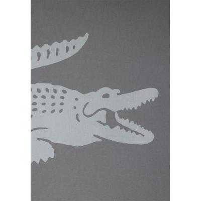 Plaid LACOSTE "LREFLET", grau (gris), B:130cm L:170cm, Baumwolle, Wohndecken, mit Label-Applikationen