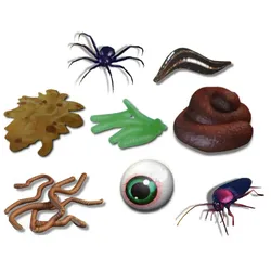 Shockerz! Scherzartikel 8er Set (Spinne, Blutegel, Ekel-Kotze, Maden, Kacke, Würmer, Glibberauge, Kakerlake)
