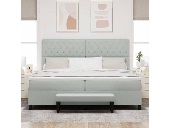 KTHLBRH Doppelbett Samt Hellgrau 200 x 200 cm Inklusive Matratze, Gestell aus Holz, mittelharter Schaumstoff, modernes Design