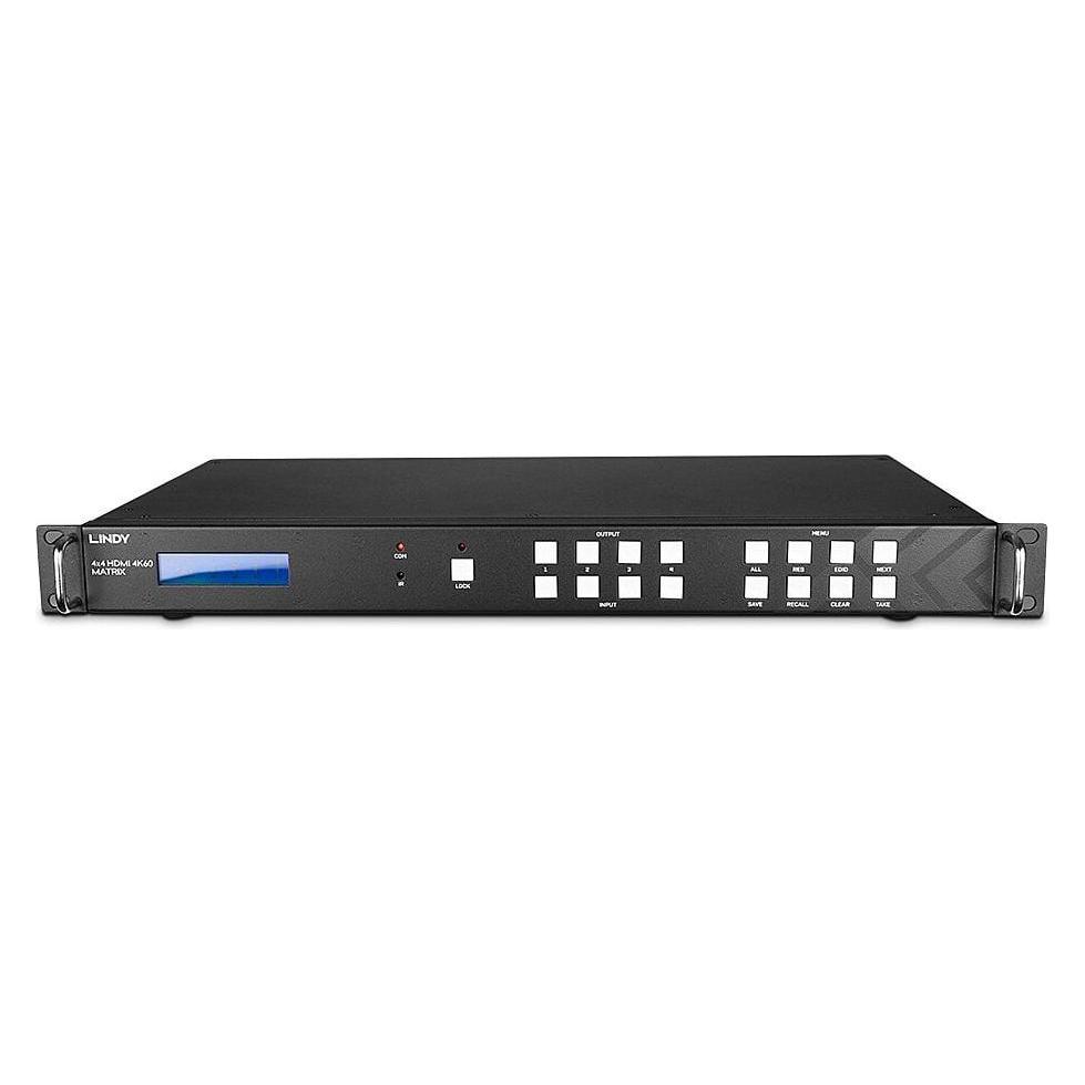 Lindy 4x4 HDMI 4K60 Matrix mit Video Wall Scaling Unterbrechungsfreies Umschalten zwischen 4 Displays & 4 (38238)