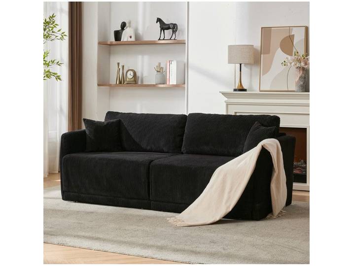 Canapé convertible canapé-lit 2 places 182 cm tissu corduroy noir métal style moderne minimaliste JOINERY