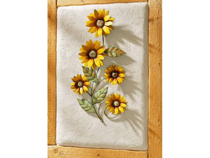 Metall-Wanddekoration Sonnenblumen, Gelb-Grün