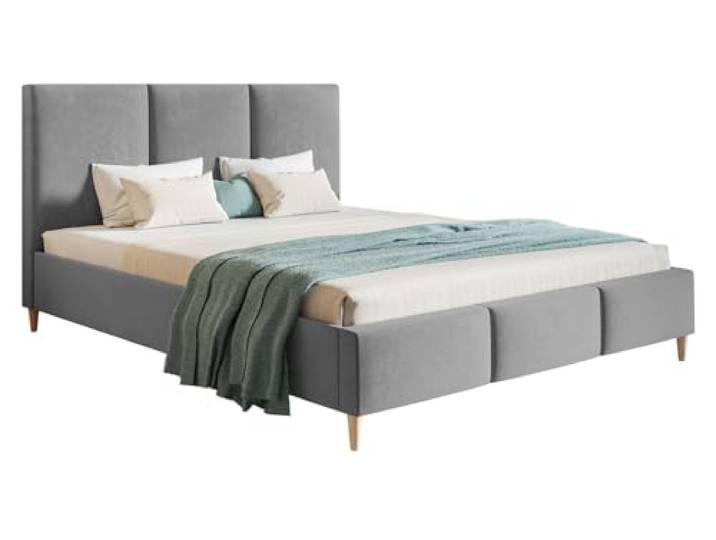 Emporius Polsterbett 160x200 Carlos - Modern Möbel, Hersteller - Doppelbett mit Lattenrost & Kopfteil, Samtsotff (Grau - Jasmine 90)