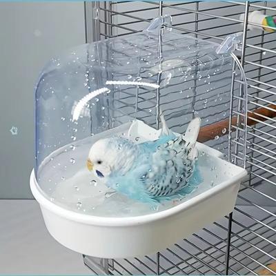 Inspired Finds Transparent Splash Proof Bird Bath Tub For Cage With Easy Grip Handle blue