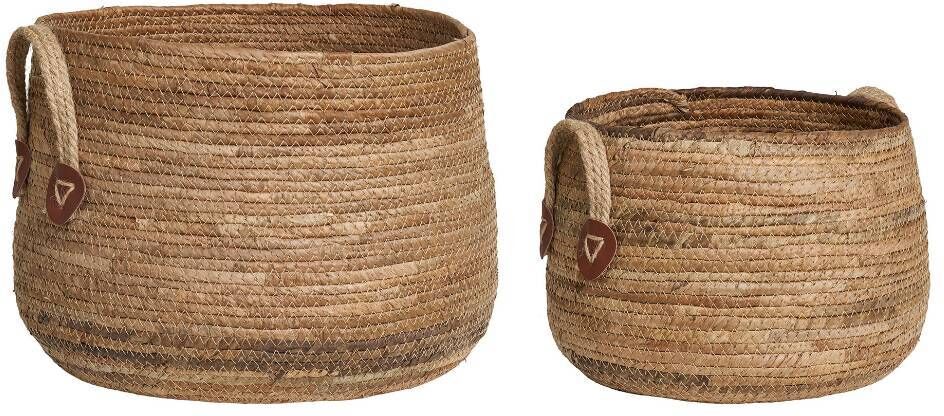Pharao24.de Aufbewahrungskorb Set Dekokorb Set in Beige handgearbeitet (zweiteilig)