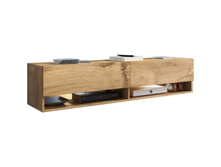 P & B Lowboard A140, Eiche Wotan, Kunststoff, 140x30x31 cm, Fsc, Made in EU, stehend, hängend, Beleuchtung, Wohnzimmer, TV Möbel, Lowboards, Lowboards stehend