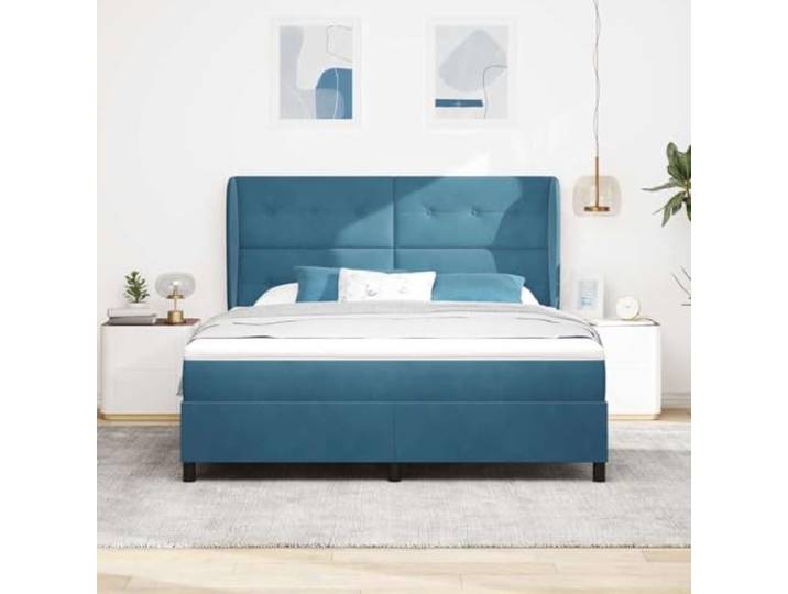 KTHLBRH Doppelbett Dunkelblau 200 x 180 cm Verstellbares Kopfteil aus Samt, Taschenfederkernmatratze, Gestell aus massivem Kiefernholz