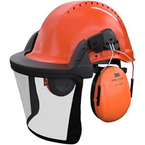 3M Forsthelm Schutzhelm-Kombi-Set G3000CUVFOREST, orange, Gehörschutz & Edelstahl-Visier, Größe 53-62