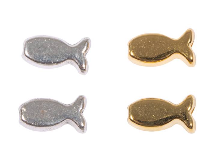 Metall Perlen Fisch, 2xgold,2xsilber, 9x5,2mm, SB-Btl. 4Stück