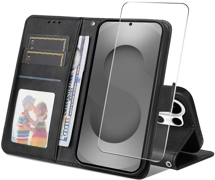 Samsung Galaxy S26 Ultra ENKAY - 2-i-1 Kunstlæder Cover inkl. Skærmbeskyttelsesglas - Sort