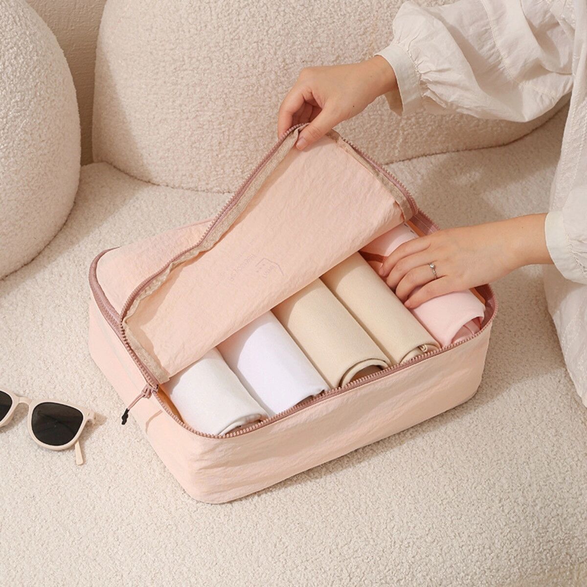 INF Set de 5 cubes de rangement de voyage - sacs organisateurs Taslon résistants à l'eau avec sac à chaussures et trousse de Gris